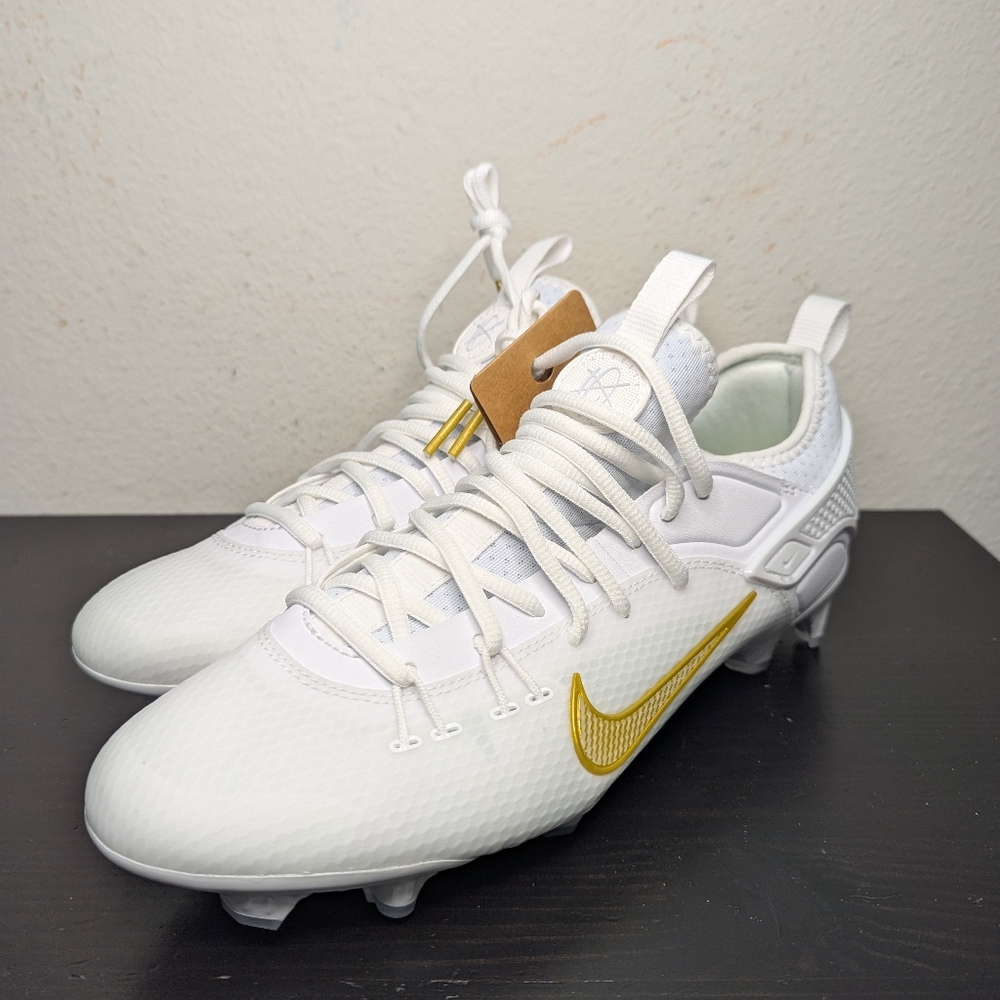 Nike Men's Sz 9.5 Huarache 9 Elite Low LAX Lacrosse Shoes White Gold FD0089-100